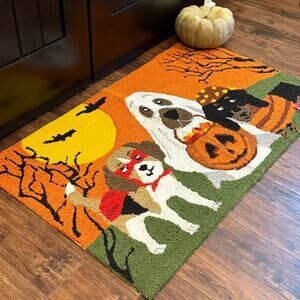 New Viral Nourison Doggie Trick or Treat Hand Hooked Halloween Accent Rug